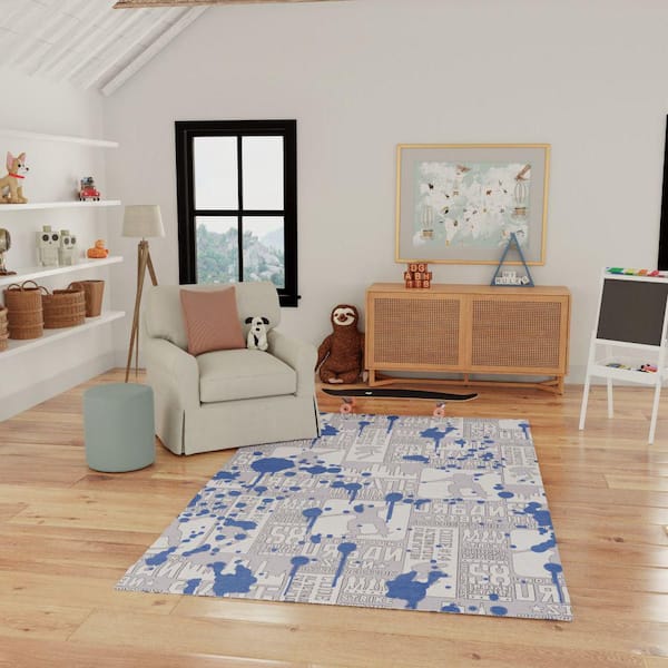 Imagination Blue 7 ft. x 9 ft. Graphic Contemporary Area Rug