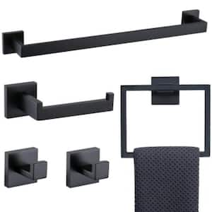 5-Piece Bath Hardware Set Included Mounting Hardware in Matte Black