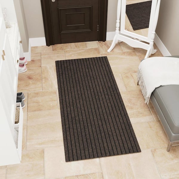 Lifesaver Scrape Rib Non-Slip Custom Long Hallway Runner Rug 2 ft. 7 in. x 3 ft. Brown Ribbed Polyester Garage Flooring