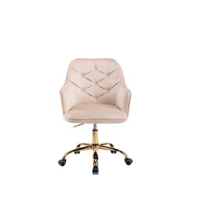 Beige Velvet Swivel Shell Chair, 360 Upholstered Adjustable Swivel Armchair Reception Chair for Office, Living Room