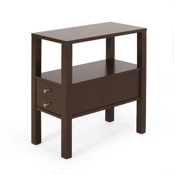 Noble House Silvia 11.75 in. Dark Walnut Rectangle Wood Side Table with-Drawer