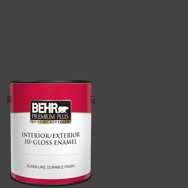 BEHR PREMIUM PLUS 1 gal. #BNC-38 Spade Black Hi-Gloss Enamel Interior/Exterior Paint