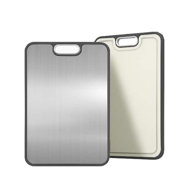 Adrinfly 2-Sided 15.2 in. x 10.5 in. Rectangular Titanium & Wheat Straw PP Cutting Board w/ Juice Groove & Garlic Grinding Area