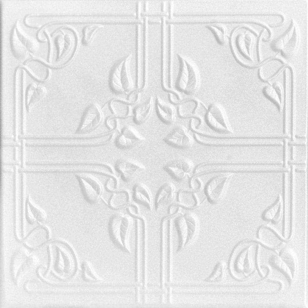 Ivy Leaves Plain White 1.6 ft. x 1.6 ft. Glue Up Foam Ceiling Tile (768 sq.