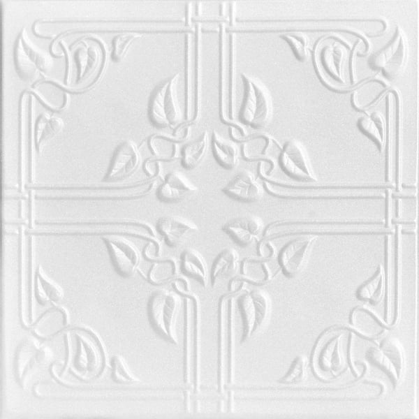 A La Maison Ceilings Ivy Leaves Plain White 1.6 ft. x 1.6 ft. Glue Up Foam Ceiling Tile (768 sq. ft. /Case)
