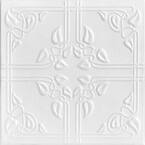 Ivy Leaves 1.6 ft. x 1.6 ft. Glue Up Foam Ceiling Tile in Plain White (21.6 sq. ft./case)
