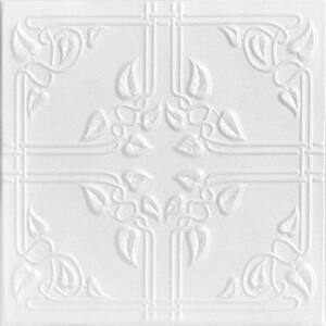 Ivy Leaves 1.6 ft. x 1.6 ft. Glue Up Foam Ceiling Tile in Plain White (21.6 sq. ft./case)