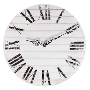 Roman Numeral Style Home Decor Wall Clock Unique Handle Design For Living Room, Kitchen, or Dining Room Wooden White
