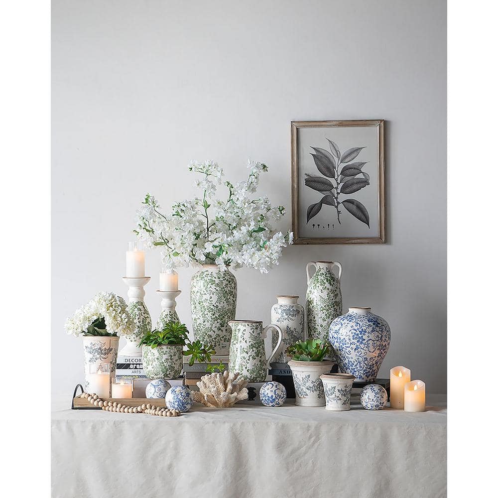 Blue and White Floral Ceramic Decorative Balls Set of 4