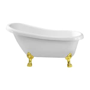 61 in. Acrylic Clawfoot Non-Whirlpool Bathtub in Glossy White With Polished Gold Clawfeet And Polished Gold Drain