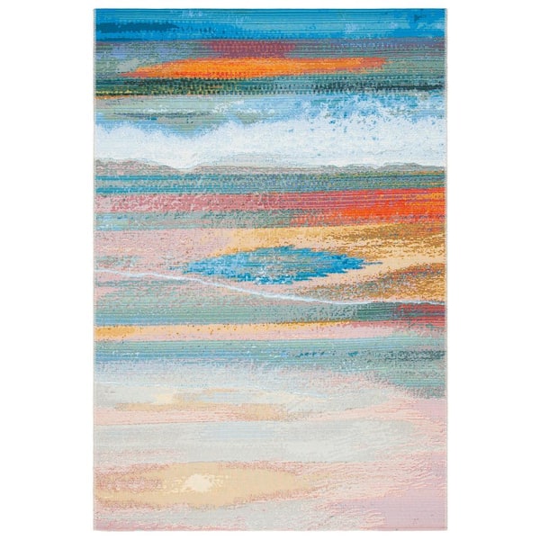 Barbados Light Blue/Pink 4 ft. x 6 ft. Gradient Abstract Indoor/Outdoor Patio  Area Rug