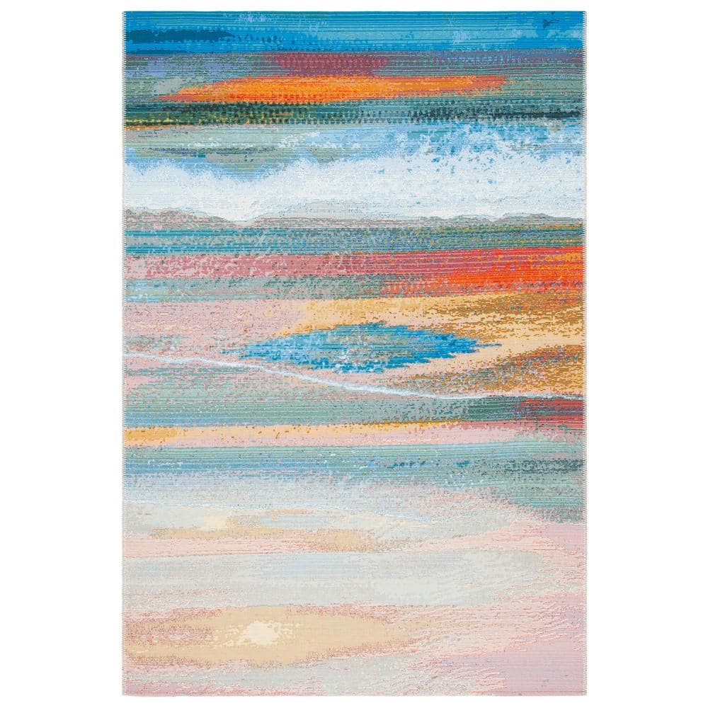 Barbados Light Blue and Pink Synthetic 8' x 10' Abstract Area Rug
