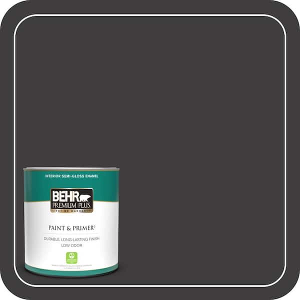 BEHR PREMIUM PLUS 1 qt. #T13-3 Black Lacquer Semi-Gloss Enamel Low Odor Interior Paint & Primer