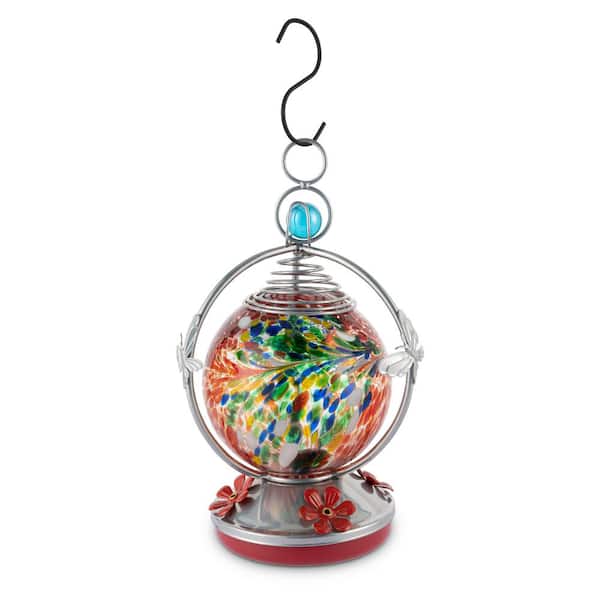 Unbranded Flaming Red Glass Hanging Hummingbird Feeder - 32 oz. 1-Pack