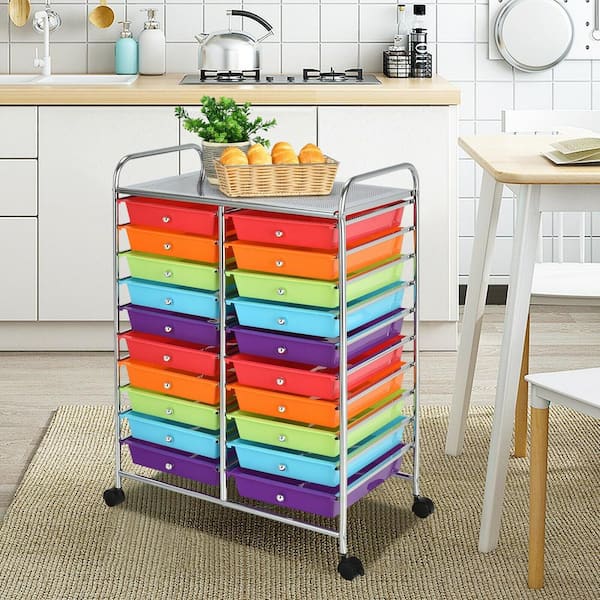 20 Plastic Drawers Multi-Color Storage Rolling Cart Studio Organizer