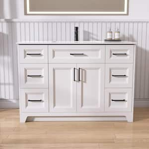 48 in. W x 22 in. D x 34 in. H Single Sink Freestanding Bath Vanity Cabinet White with Solid Surface White Top and Basin