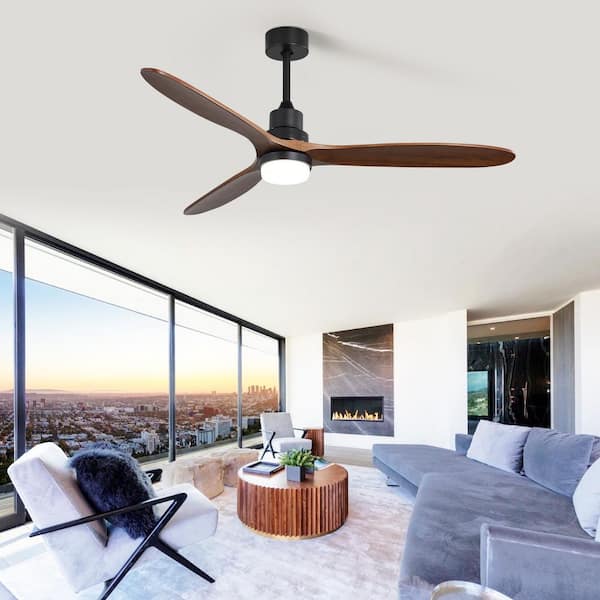 60 in. Smart Indoor Black 3 Wood Blades Downrod Standard Ceiling Fan with Integrated LED and Remote Included
