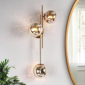 Crithmum 12 in. 3-Light Plating Brass Vanity Light Wallchiere Wall Sconce with Globe Mercury Glass Shades