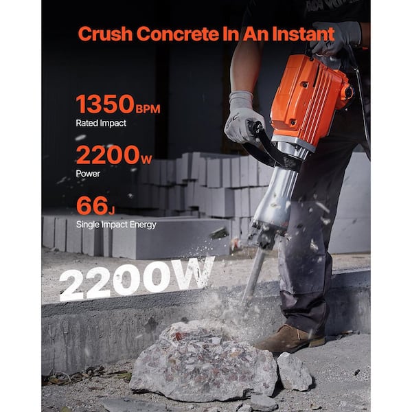 Demolition Jack Hammer, 29.7 in. x 6.5 in. Electric Jackhammer, Concrete Breaker 6 pcs Chisels Bit Chipping with Case