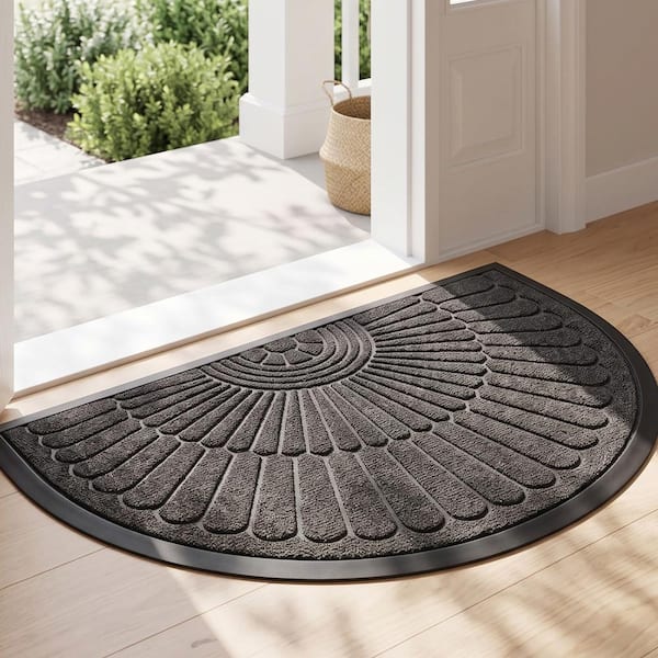 Dark Gray Striped Semicircular Entryway Mat, 19.69 in. W x 31.5 in. L Rubber Non-Slip Outdoor Door Rug