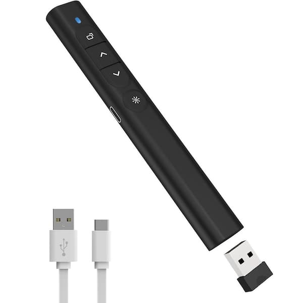 Lukyamzn Rechargerable Presentation Screen Clicker Wireless Remote with Laser Pointer 2.4GHz Hyperlink Volume Control Black