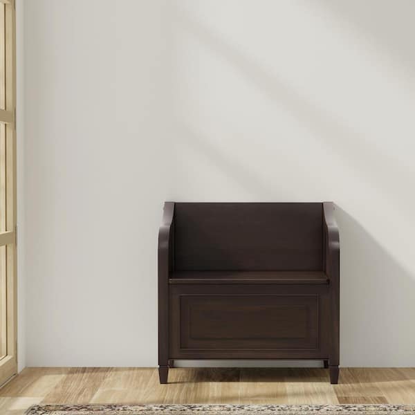 Connaught Solid Wood 30 in. Wide Traditional Small Entryway Storage Bench in Chestnut Brown