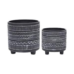 8 in. Tribal Look Footed Planter Set of 2 White Pattern Porcelain Modern and Elegant for Home Decor Outdoor Display