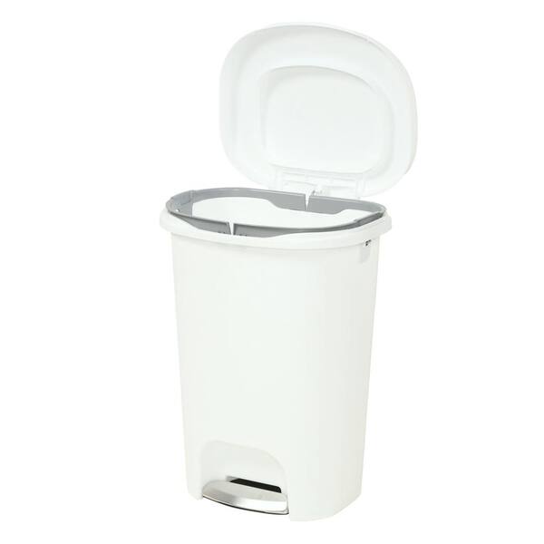 Waste Basket 13 Gal White Step On Trash Can Kitchen With Stainless Steel Pedal 
