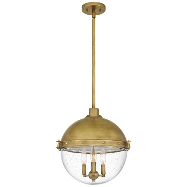 Quoizel Perrine 3-Light Weathered Brass Pendant with Clear Seeded
