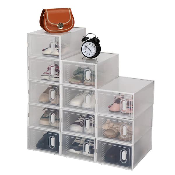 7penn Plastic Shoe Boxes with Lids 3pk Clear and White - Stackable Shoe Organizer, Size: 3 Pack