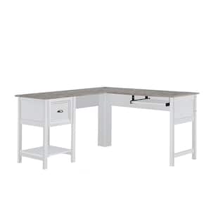 Ansel 56.5 in. White Wood Writing Desks with Keyboard Pullout Tray