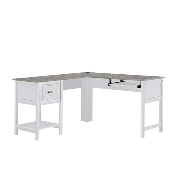 SAINT BIRCH Ansel 56.5 in. White Wood Writing Desks with Keyboard Pullout Tray
