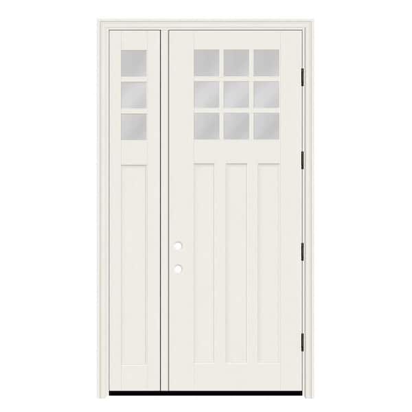 Regency 53 in. x 96 in. 1/4 9L-SDL Clear Glass LHOS Primed Fiberglass Prehung Front Door with 14 in. - 1/4 Top SL 4-9/16