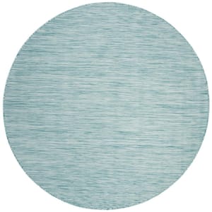 Beach House Aqua 4 ft. x 4 ft. Solid Striped Indoor/Outdoor Patio  Round Area Rug