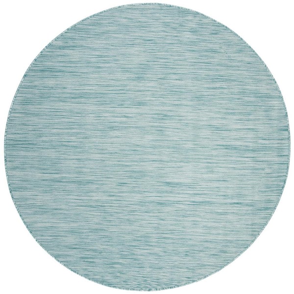 SAFAVIEH Beach House Aqua 7 ft. x 7 ft. Round Striped Indoor/Outdoor Patio  Area Rug