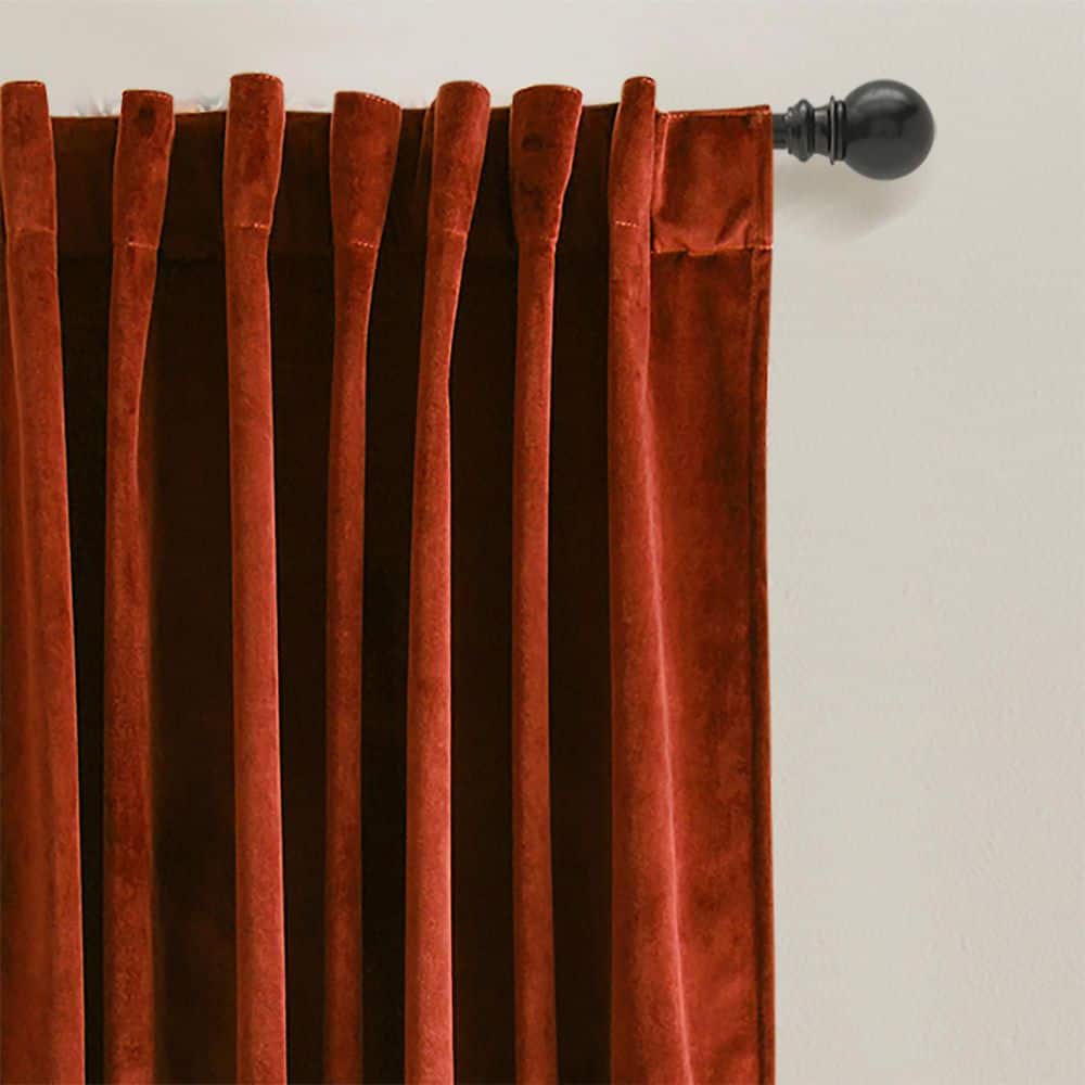 Rust Velvet Blackout Pleated Window Curtain Panels