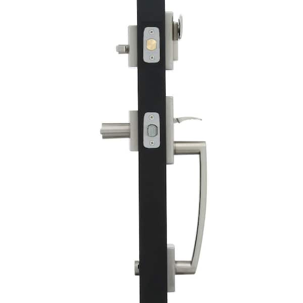 Prestige Spyglass Single Cylinder Satin Nickel Door Handleset with Square Spyglass Door Lever Feat SmartKey Security