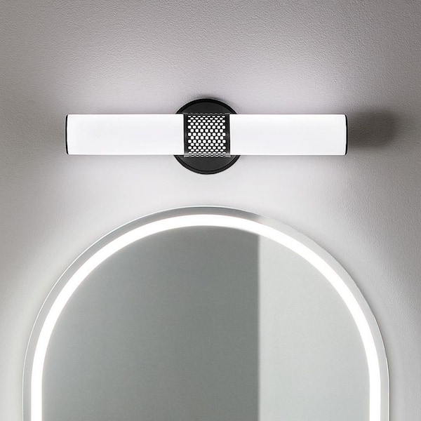 KICHLER Sashi 18 in. Bath Bar Small Vanity Light LED with White Glass in Black