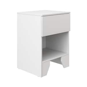 Anzio White Wood One Drawer Nightstand with Modern Design and Storage Cubby