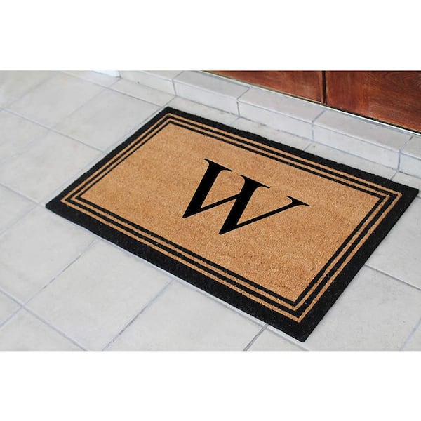 Black/Beige 24 in. x 39 in. Coir PVC Classic Border Heavy Duty Boot Scrapper Monogrammed W Door Mat