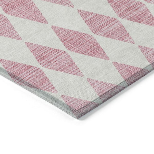 Pink, Ivory 10 ft. x 14 ft. Woven Geometric Polyester Rectangle Indoor / Outdoor Area Rug