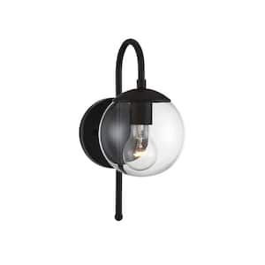 6 in. W x 13 in. H 1-Light Matte Black Hardwired Outdoor Wall Lantern Sconce with Clear Glass Shade