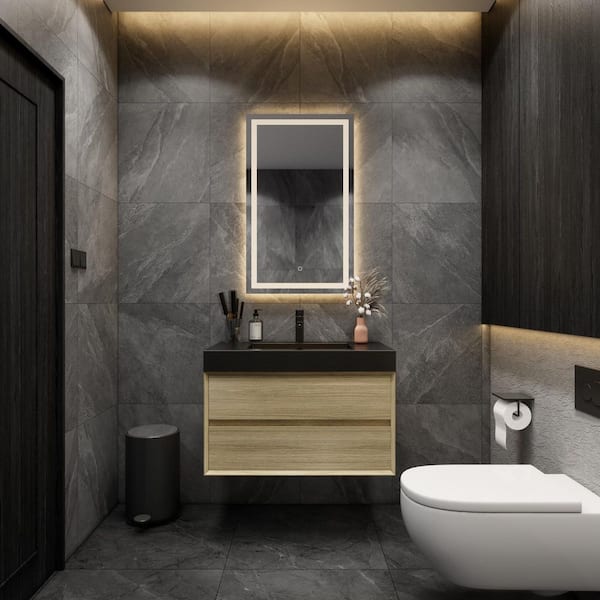 BV Better Vanity MIA 36 in. W x 20 in. D x 24 in. H Single Sink Floating Bath Vanity in Teak Oak with Black Stainless Steel Top