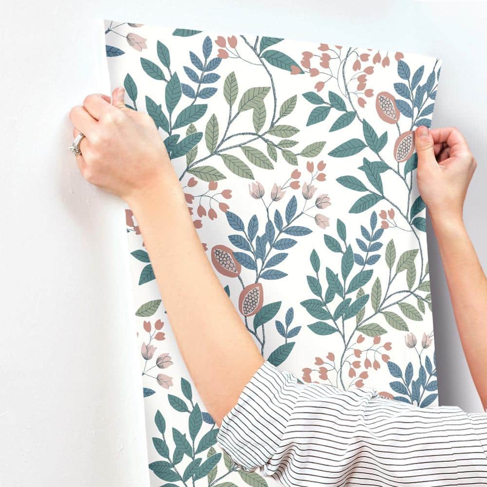 Eden Retreat White Pink Teal Floral Double Roll Wallpaper