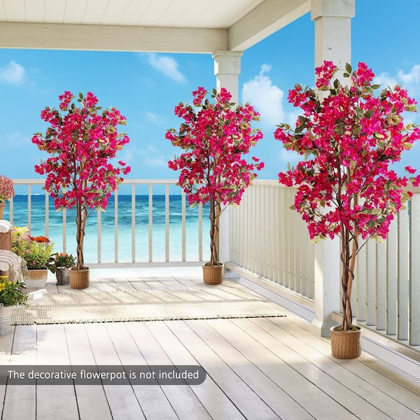 Gymax 6 ft. Artificial Bougainvillea Tree Tall Faux Pre-potted