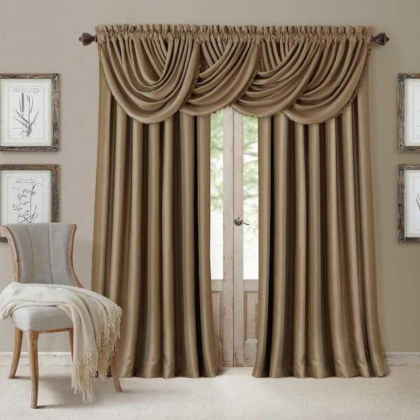 Elrene Antique Gold Faux Silk Rod Pocket Blackout Curtain - 52 in. W x 36  in. L 026865854268 - The Home Depot