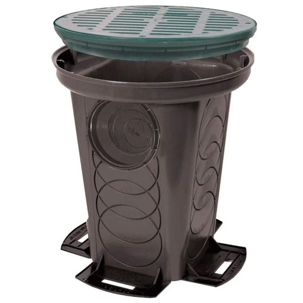 12 in. x 16 in. Black Plastic Drainage 6-Hole Catch Basin with Round Grate