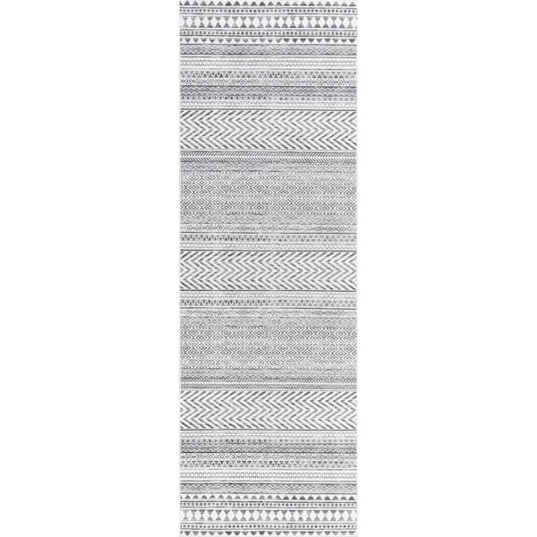 Tribal Banded Spill Proof Washable Grey 2.6 ft. x 6 ft. Indoor Area Rug