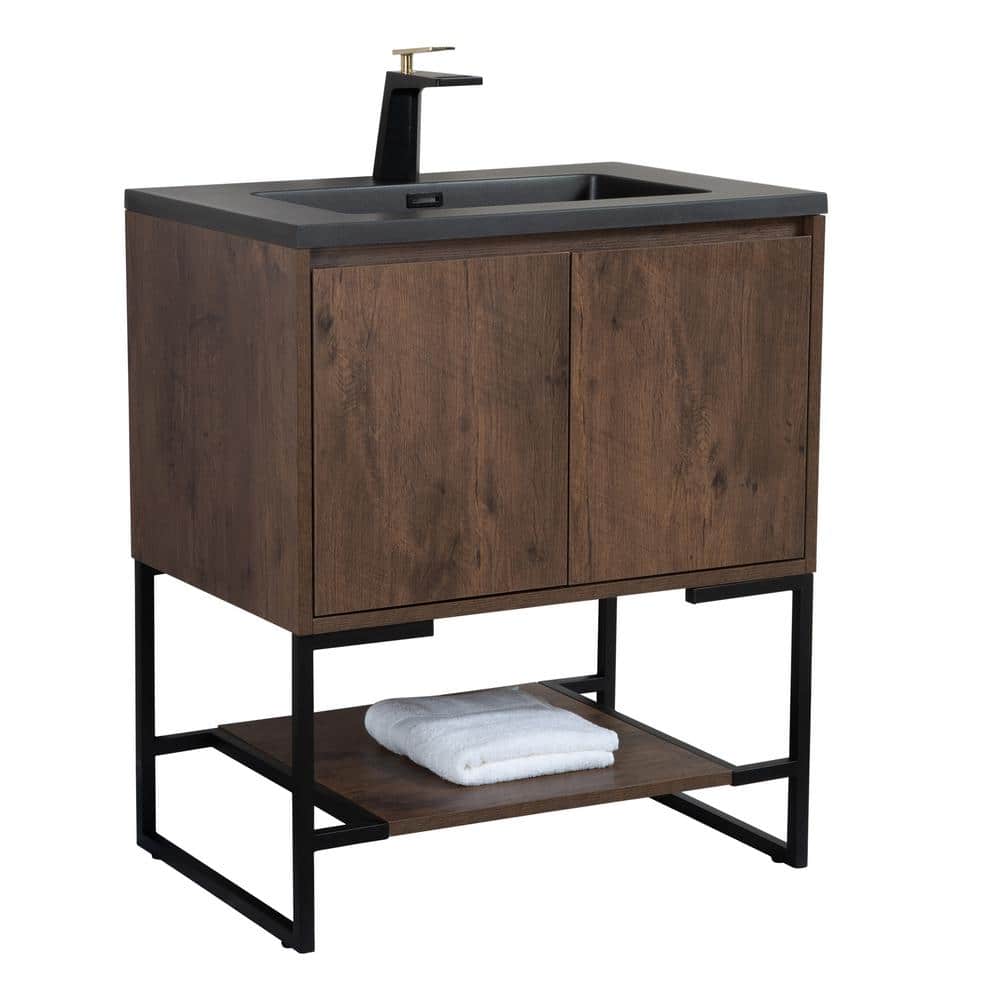 Allen 36 in. Freestanding Rosewood Bath Vanity Open-Shelf Bathroom Storage 