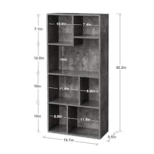 9.5 In.W Gray Bookshelf, Bookcase with 4-Open Adjustable Storage Cubes, Floor Standing Unit, Side Table Bookcase